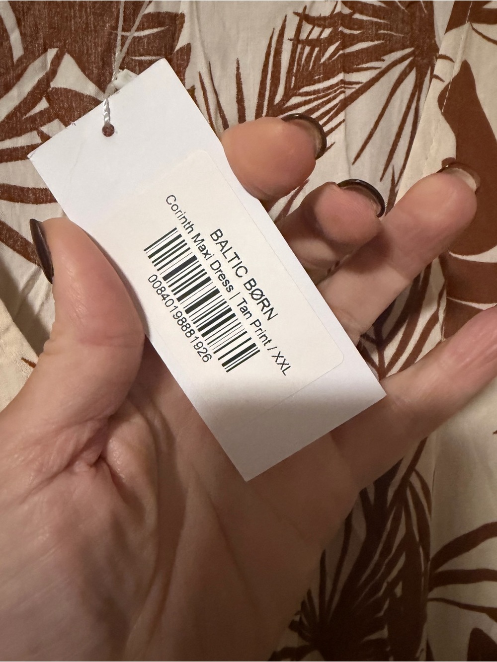NWT! Baltic Born Cream Summer Maxi Dress with Brown Palm Print - Picture 6 of 7